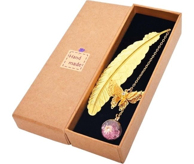 Butterfly Feather Bookmark Gift For Book Lovers With Floral Charm And Gift Box