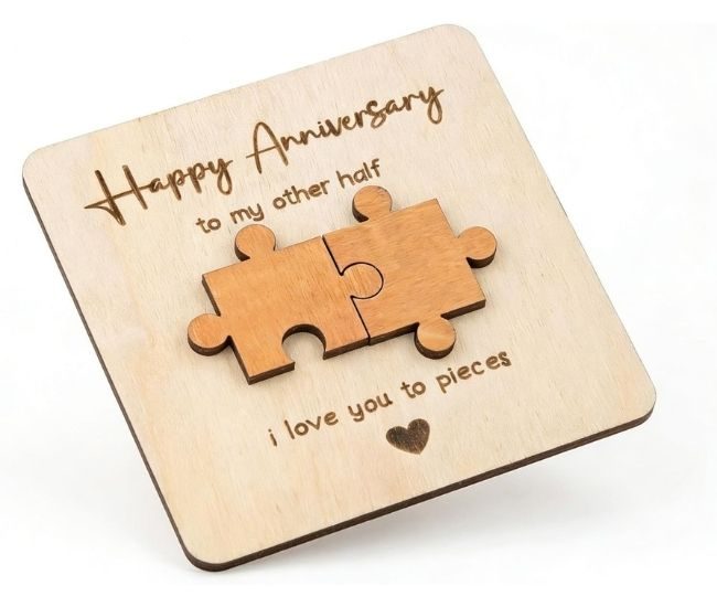 Wooden Puzzle Anniversary Card For Couples With Romantic Keepsake Design