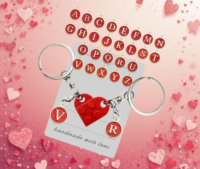 Brick Heart Keychain Set For Couples With Initial Charms And Matching Design Cute