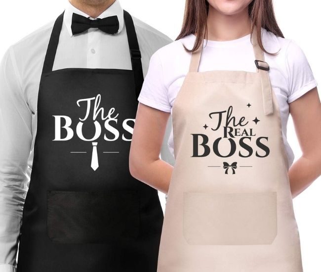 Personalised Boss Couple Apron Set For Cooking Gifts