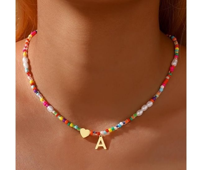 Personalised Colourful Initial Beaded Necklace For Girls Woman