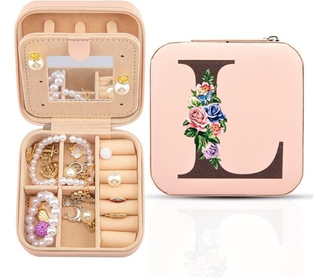 Personalised Initial Travel Jewellery Box With Mirror For Her