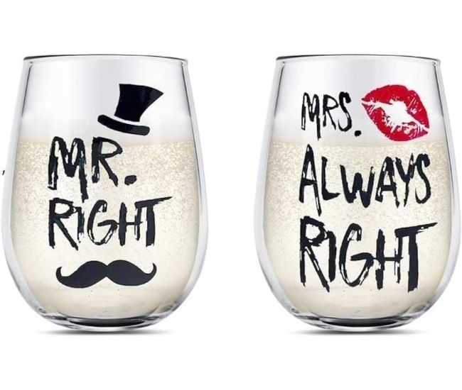 Personalised Mr Right Mrs Always Right Wine Glass Set