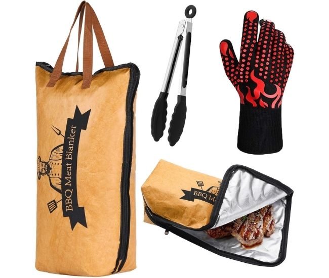 Bbq Meat Resting Blanket Kit Insulated Resting Bag Glove Tongs