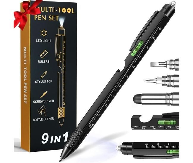 9 In 1 Multitool Pen Led Light Stylus Ruler Level Screwdriver Bottle Opener