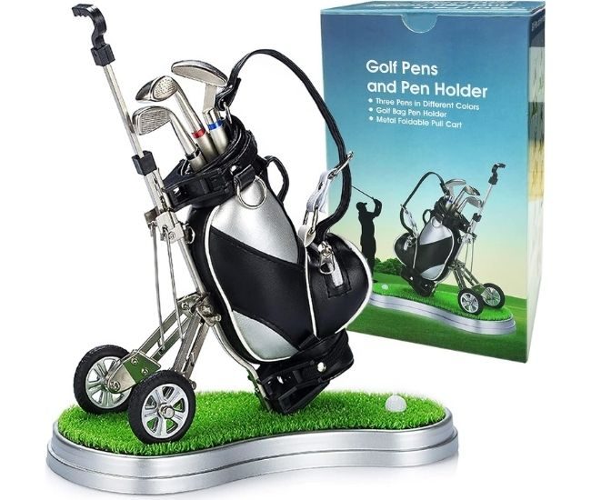 Golf Bag Pen Holder Desk Accessory With Golf Club Pens