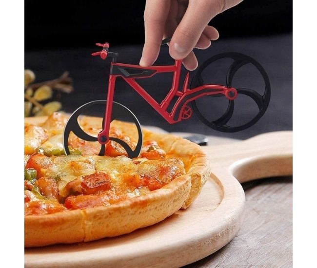 Bicycle Pizza Cutter Bike Pizza Slicer Stainless Steel With Stand Red