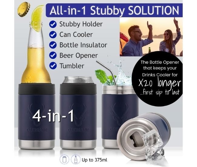 4 In 1 Stubby Holder Tumbler Insulated Can Cooler Bottle Opener Features
