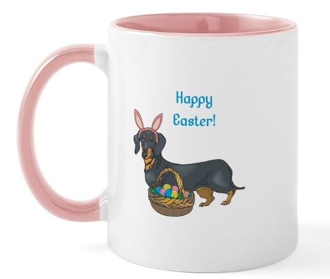 Happy Easter Dachshund Bunny Ears Ceramic Coffee Mug White Background