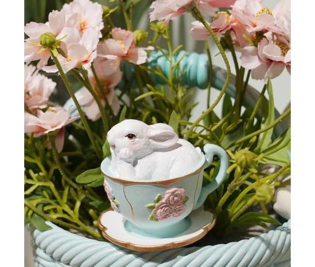 Bunny In Teacup Figurine Easter Centrepiece Table Flowers