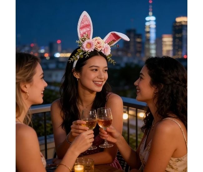 Glitter Bunny Ears Headband With Flowers Easter Accessory Friends