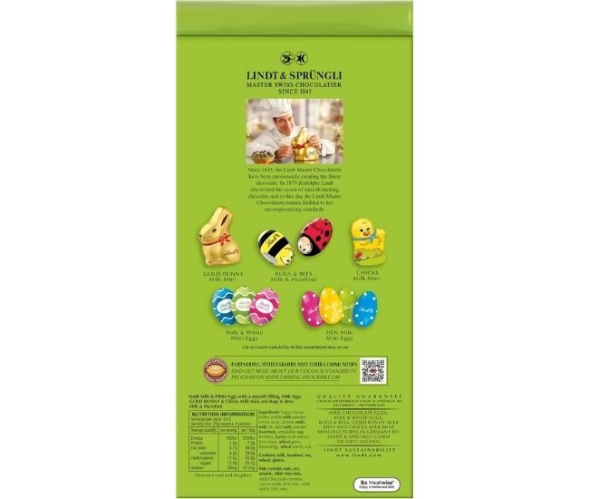 Lindt Easter Hunt Bag 52 Piece Chocolate Mix Back Packet