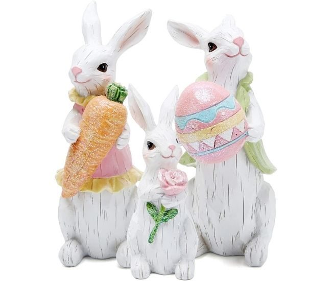 Resin Easter Bunny Family Figurine Spring Home Decor