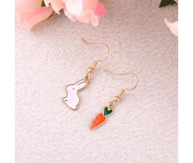 Bunny And Carrot Dangle Earrings Easter Gift Pink Background