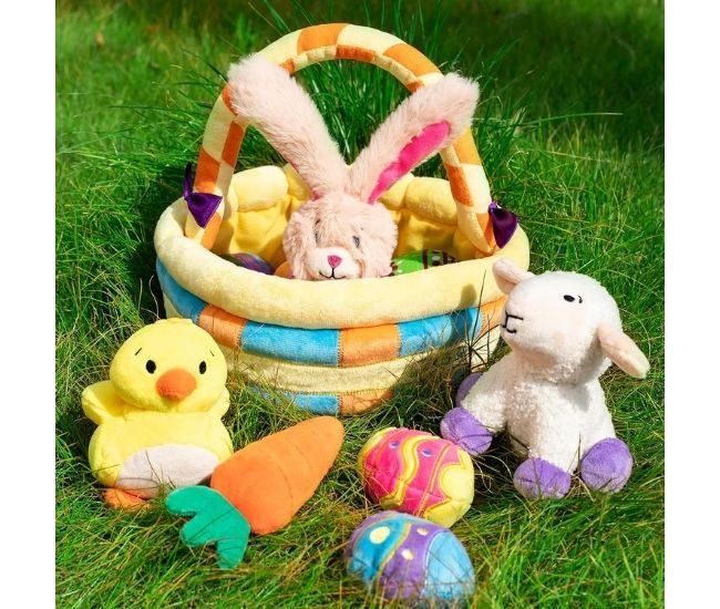 Plush Easter Basket Playset Bunny Chick Lamb Egg Toys For Kids Outdoors