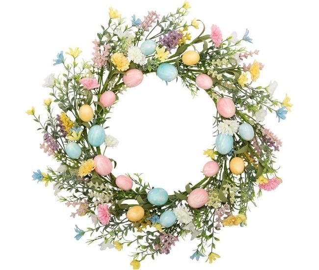 18 Inch Easter Wreath Colorful Eggs Daisy Front Door Decoration