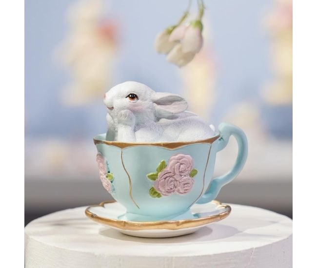 Bunny In Teacup Figurine Easter Table Centrepiece