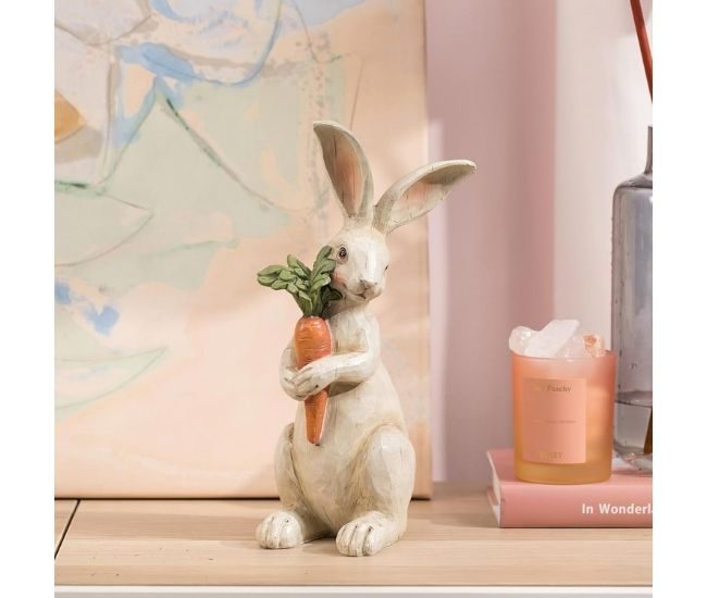 Standing Rabbit Figurine With Carrots Indoor Home Decor Table