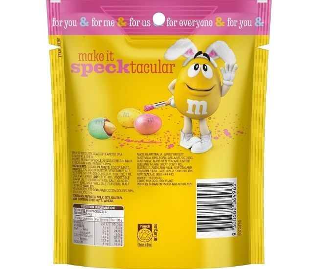 Peanut Milk Chocolate Speckled Easter Eggs Share Bag Back Of Packet