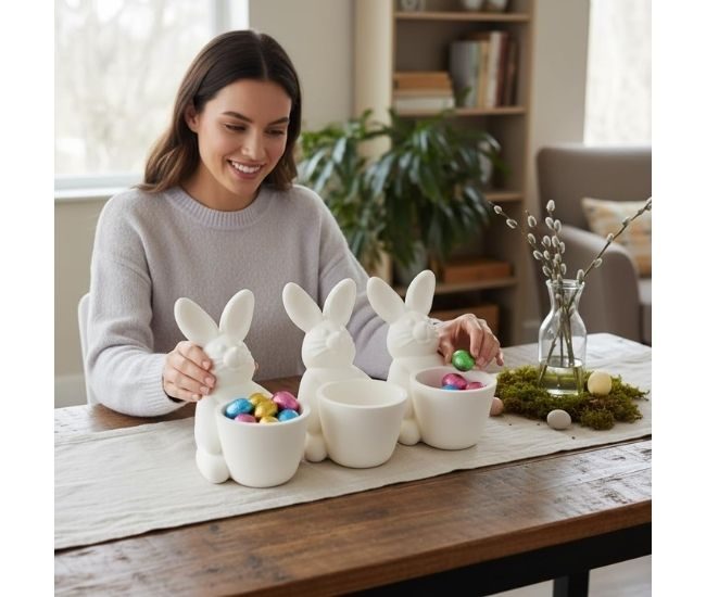 Bunny Egg Holder Set Of 3 Easter Table Decor Cups