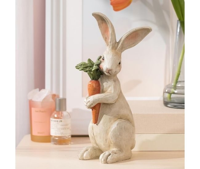 Standing Rabbit Figurine With Carrots Indoor Home Decor
