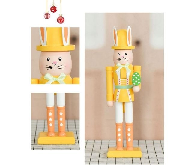 Wooden Bunny Nutcracker Figure Easter Decoration Collage