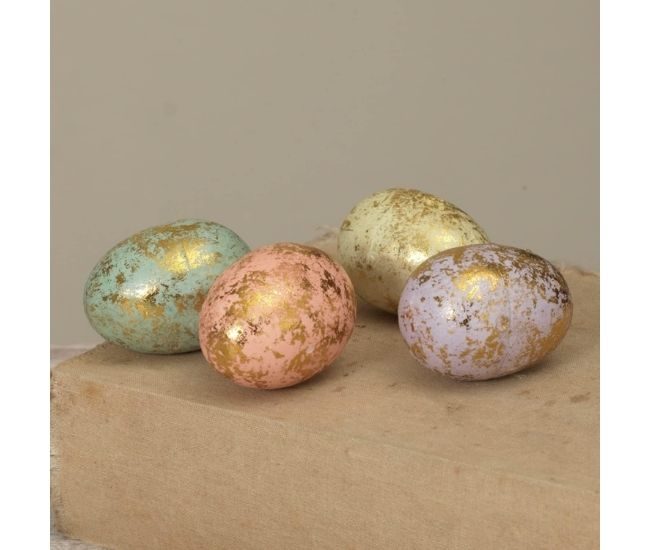 Four Gilded Pastel Easter Eggs Gold Finish Decorative