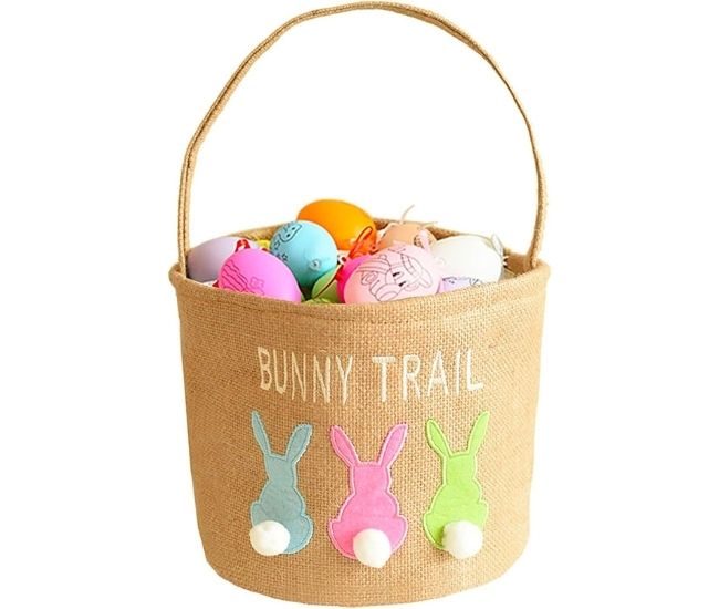 Bunny Trail Easter Basket Jute Egg Hunt Bucket For Kids
