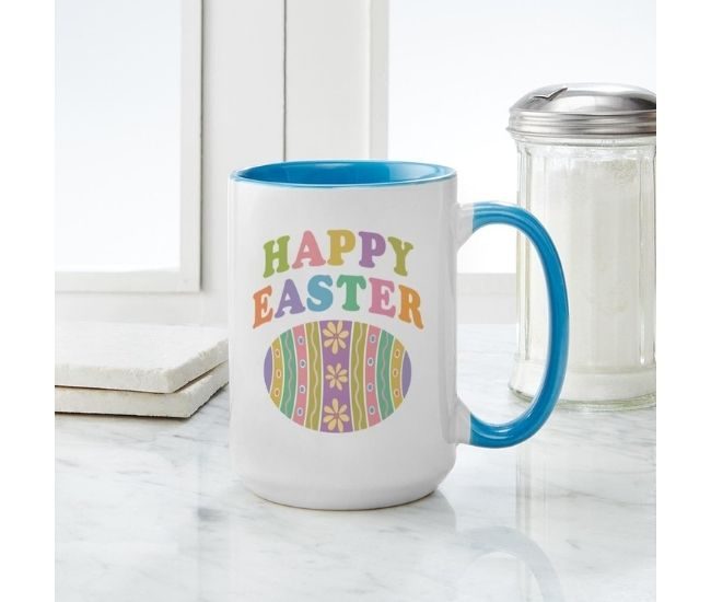 Happy Easter Egg Ceramic Coffee Mug 15oz Gift On Table