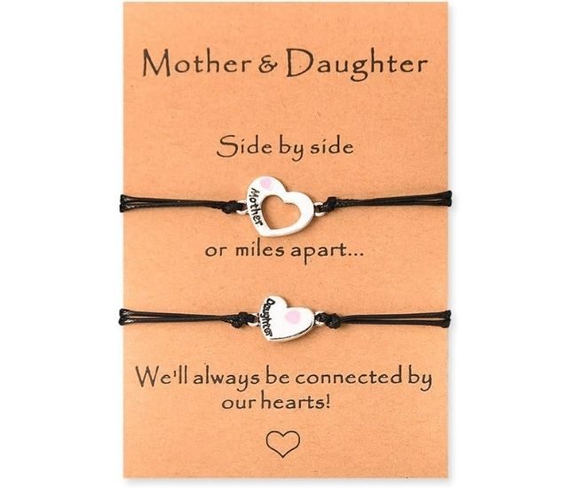 Mother Daughter Bracelet Set Matching Heart Bracelets 2 Pack Gift Card