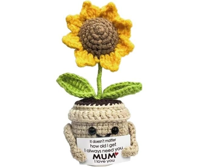 Crochet Sunflower Desk Decor Mini Handmade Flower Pot Keepsake