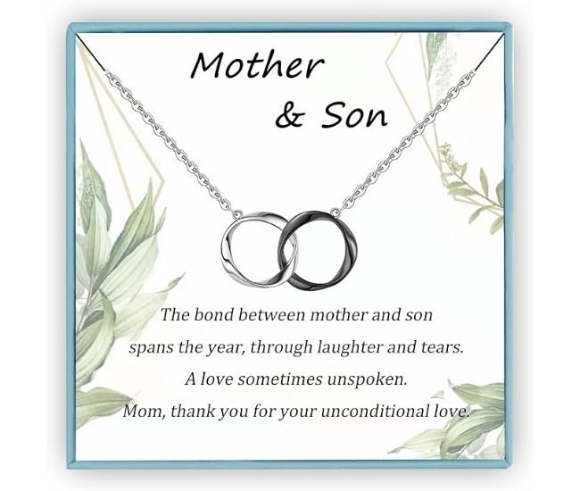 Mother And Son Circle Necklace Sterling Silver Interlocking Rings Gift Card