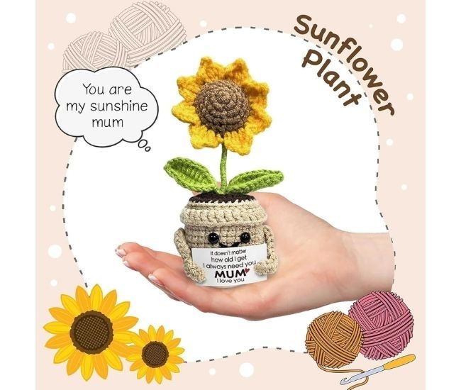 Crochet Sunflower Desk Decor Mini Handmade Flower Keepsake