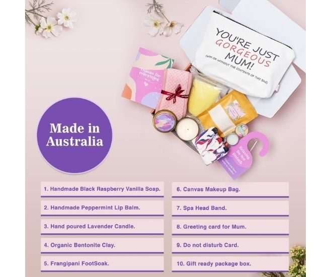 Luxury Spa Hamper For Mum Australian Made Self Care Gift Basket Lavender Candle Foot Soak