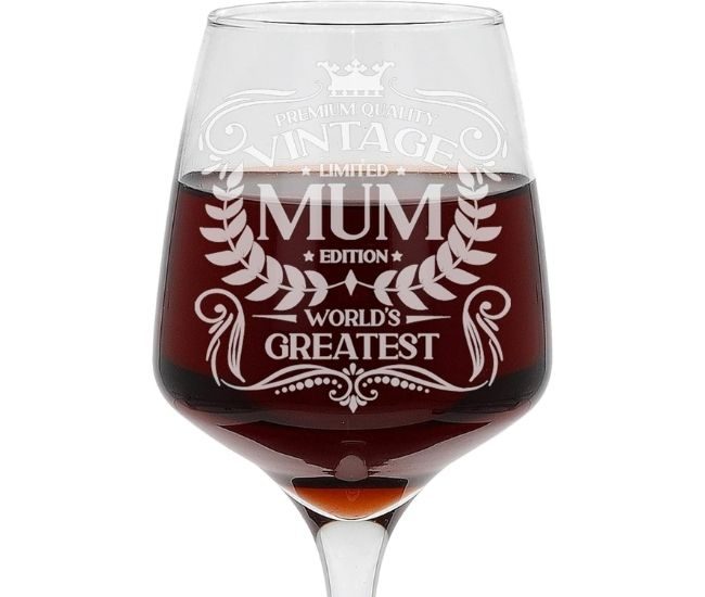 Worlds Greatest Mum Engraved Wine Glass Large 400ml Vintage Style