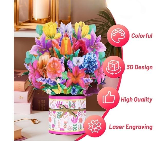 Pop Up Flower Card For Mum 3d Bouquet Greeting Card With Envelope