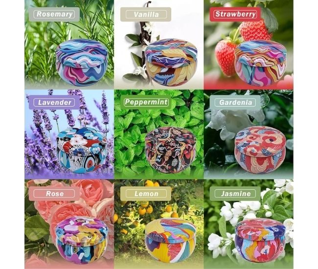 Scented Candle Sampler Set 9 Pack Soy Wax Tin Candles Aromatherapy