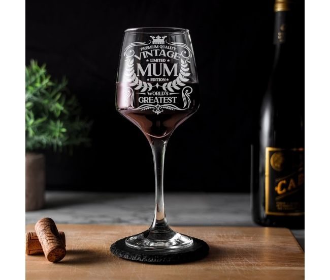 Worlds Greatest Mum Engraved Wine Glass Large Vintage Style