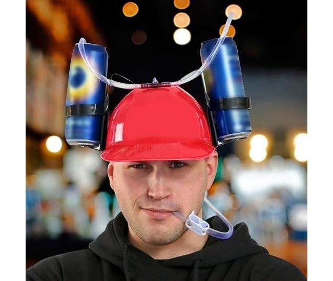 Lazy Beer Drinking Hard Hat Hands Free Man