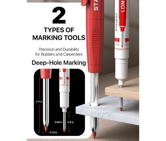 Carpenter Pencil Set With Sharpener Refills Woodworking Construction Kit