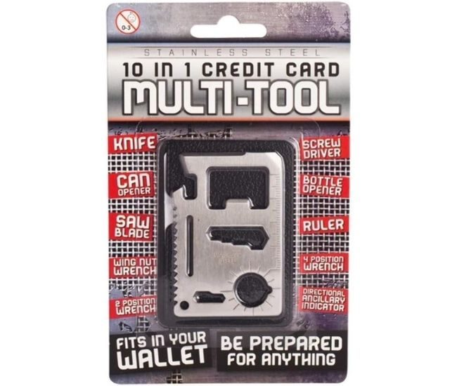 10 In 1 Credit Card Multi Tool Wallet Sized Stainless Steel In Packet