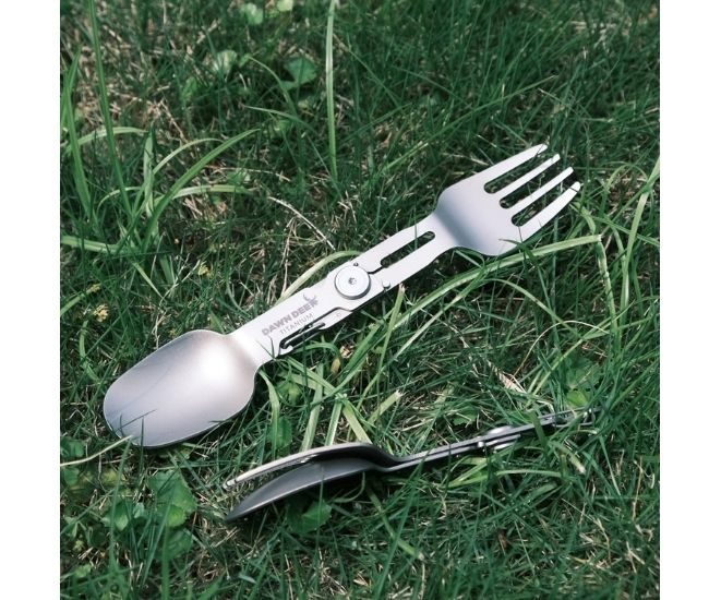 Titanium Rotating Spork Knife Camping Utensil Outdoors