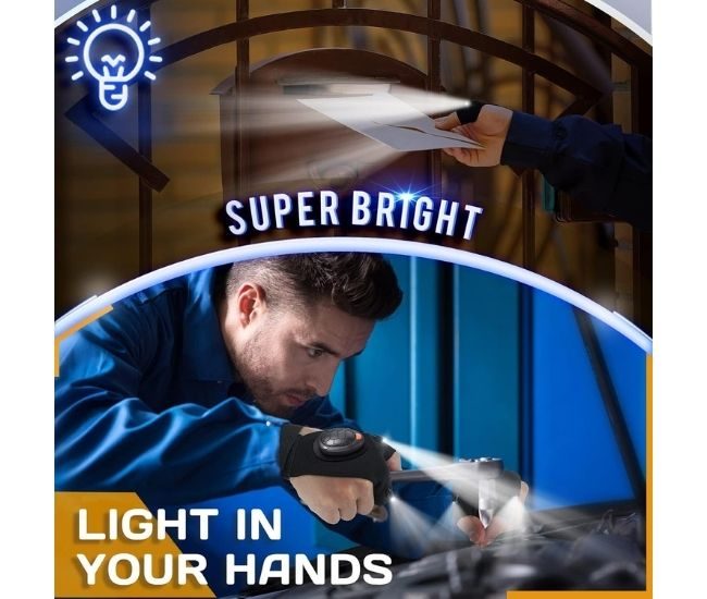 Parigo Rechargeable Led Flashlight Gloves Hands Free Ligh Bright