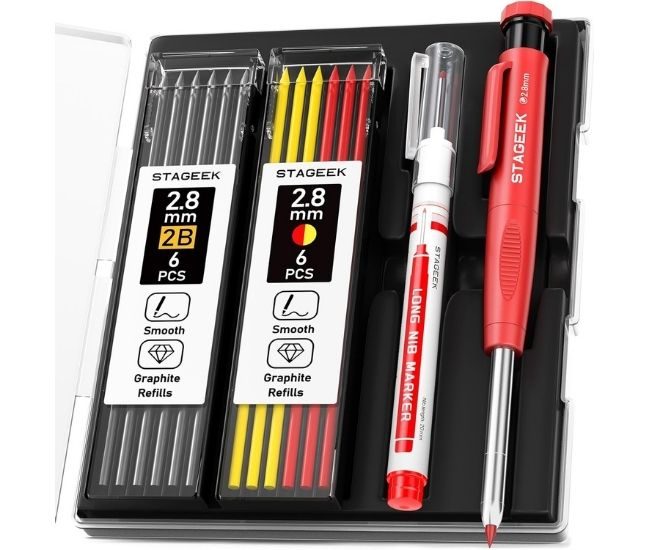 Carpenter Pencil Set With Sharpener Refills Woodworking Construction