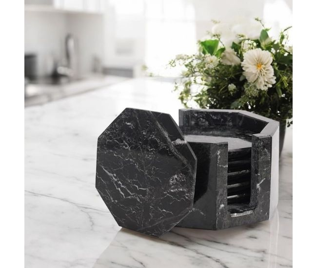 Black Marble Coaster Set