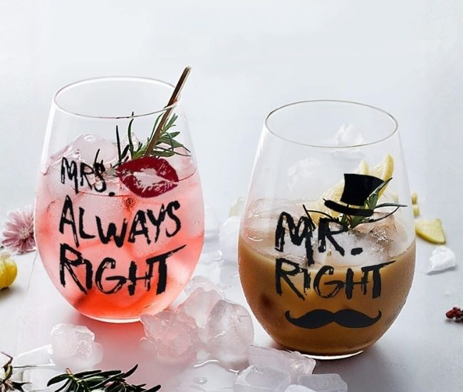 Mr & Mrs Always Right Wine Glasses