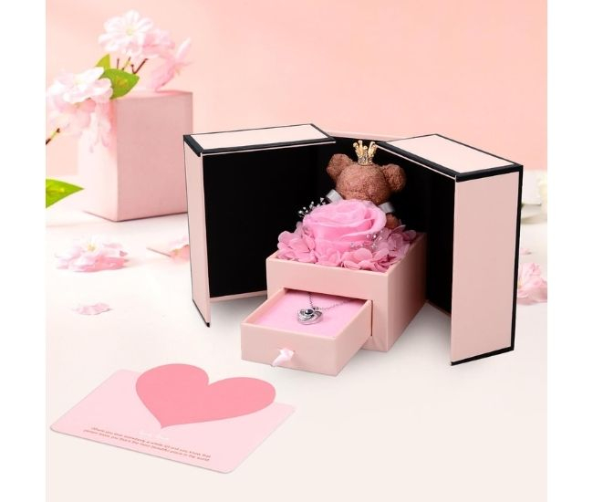 Rose Bear Gift Box Necklace