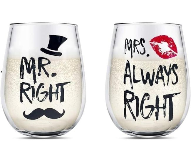 Mr & Mrs Always Right Wine Glasses