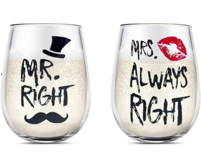 Mr & Mrs Always Right Wine Glasses