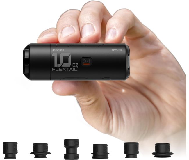 Ultra-mini rechargeable electric air pump beside a sleeping mat valve